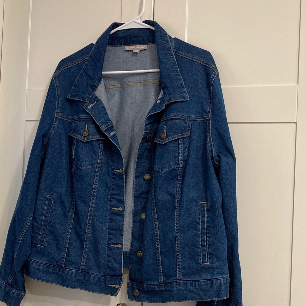 Woman Within Blue Denim Trucker Jacket Womens Plus Size 20W Medium Wash Cotton